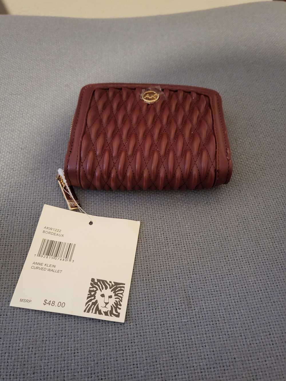 Anne Klein Burgundy  Quilted Curved Wallet